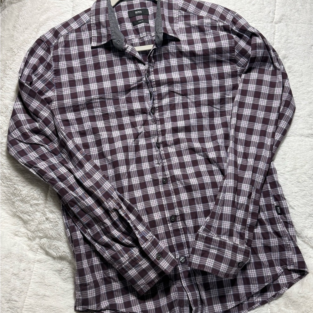 Men’s Hugo Boss Slim Fit Sz Med Purple/Gray Plaid